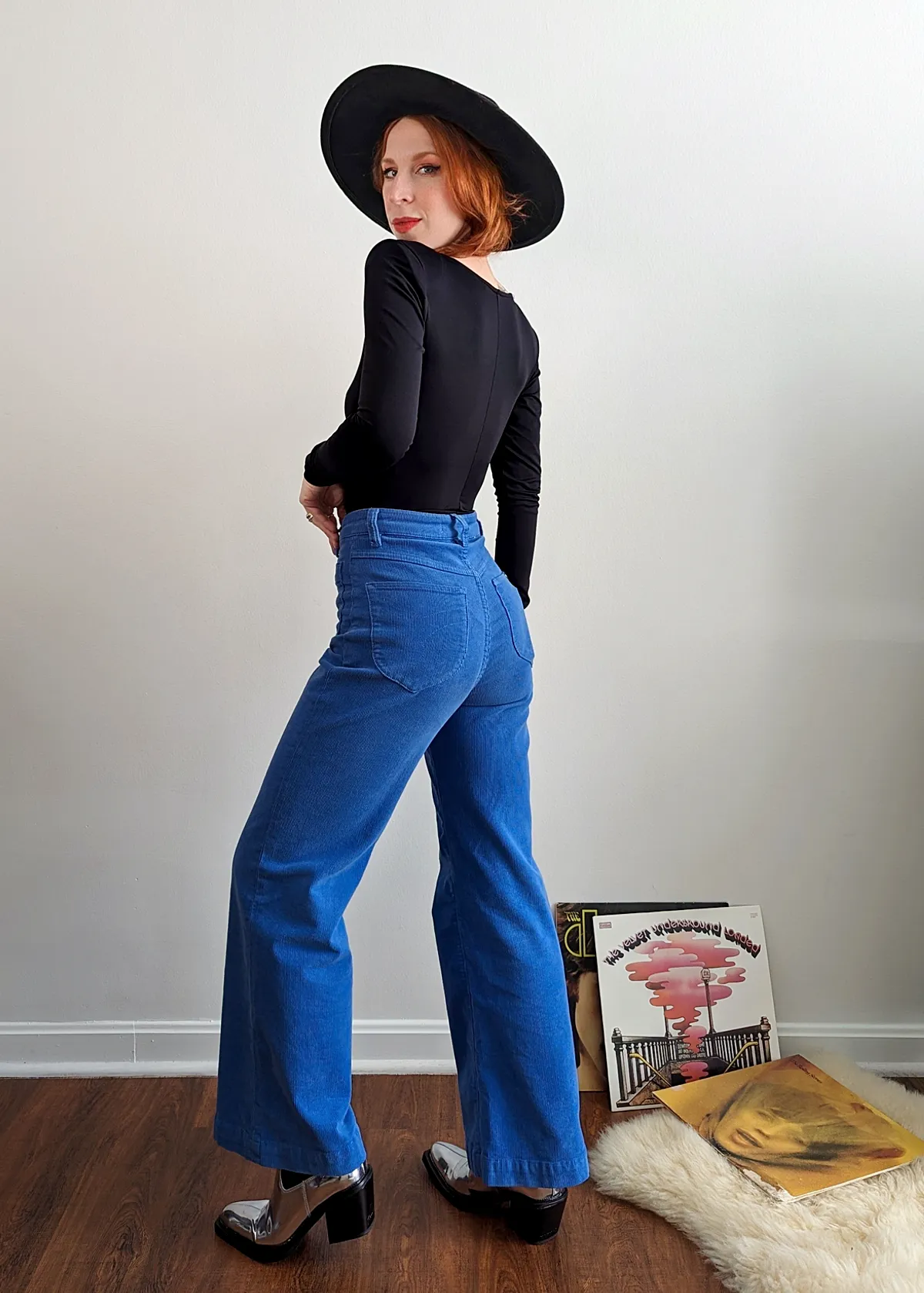 Cobalt Blue Corduroy Sailor Pants <br> <i> ankle length </i>