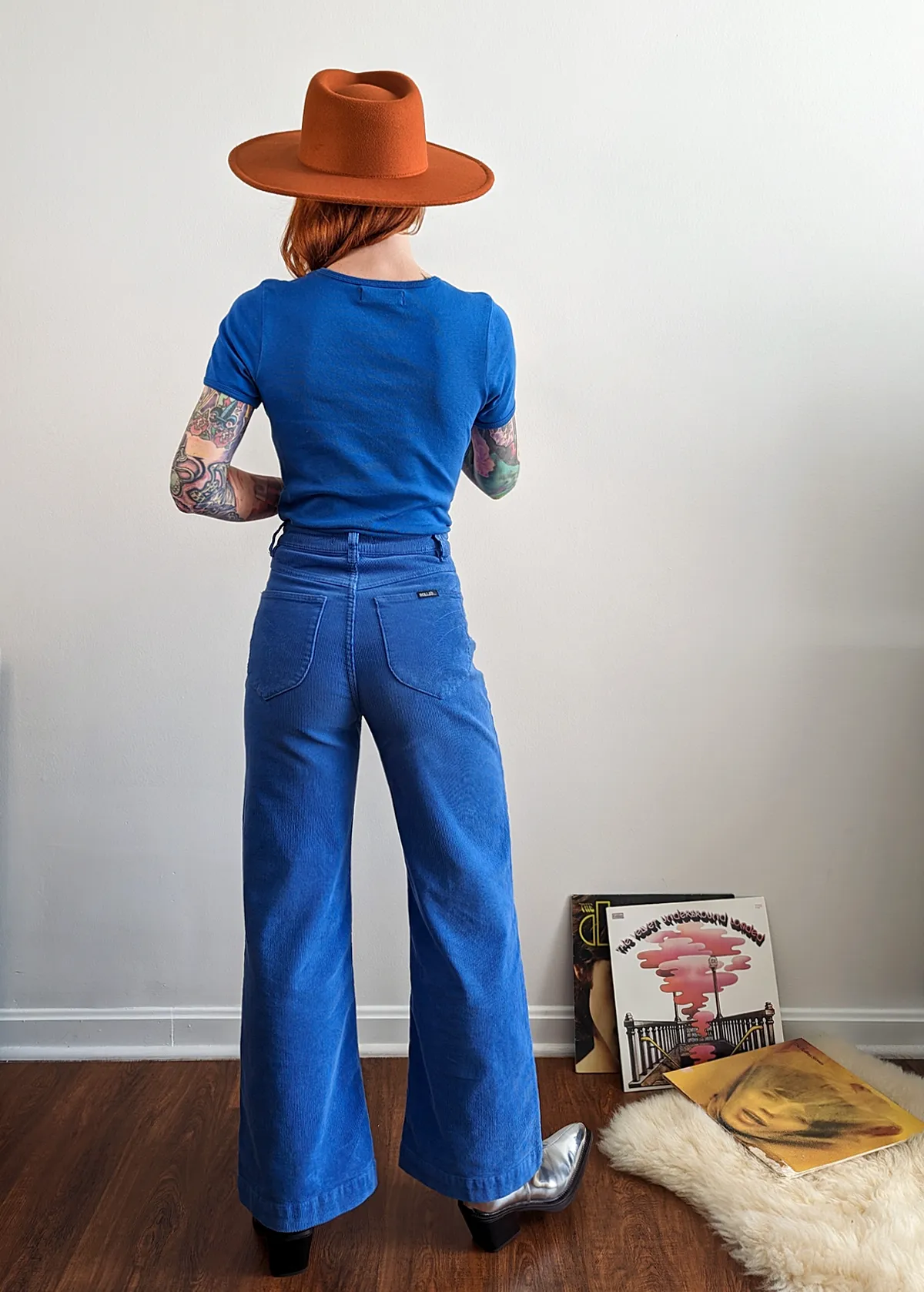 Cobalt Blue Corduroy Sailor Pants <br> <i> ankle length </i>