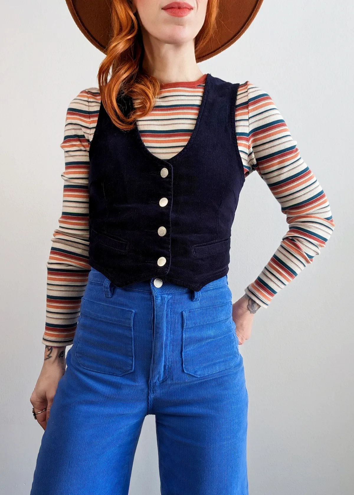 Cobalt Blue Corduroy Sailor Pants <br> <i> ankle length </i>