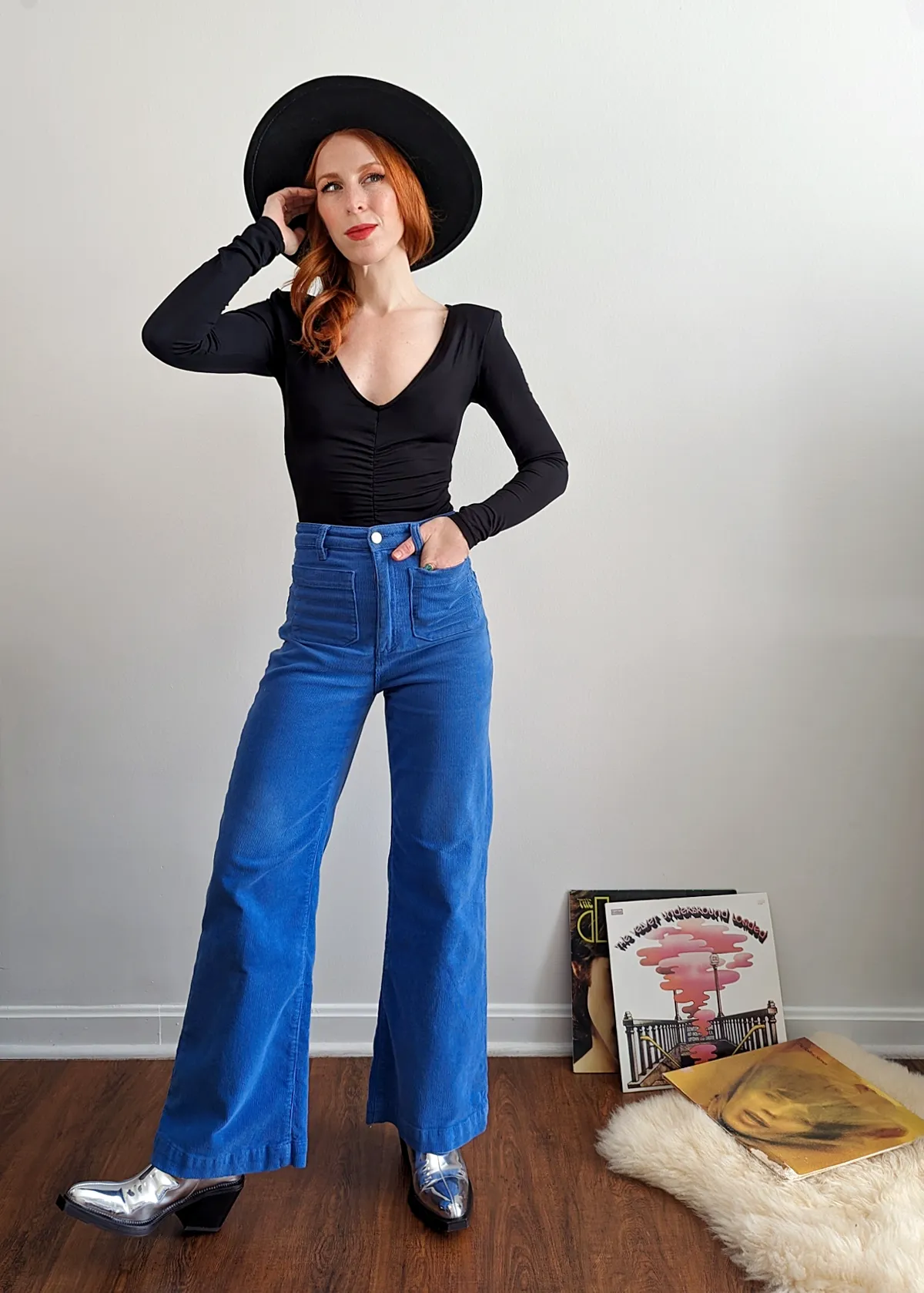 Cobalt Blue Corduroy Sailor Pants <br> <i> ankle length </i>