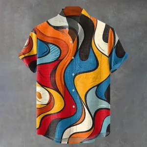 Colored Irregular Graphics Vintage Print Casual Shirt