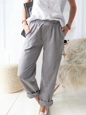 Comfortable and stylish casual linen trousers with an elastic waistband