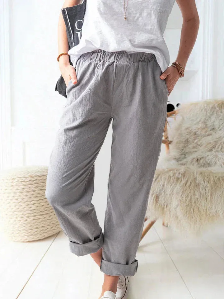 Comfortable and stylish casual linen trousers with an elastic waistband