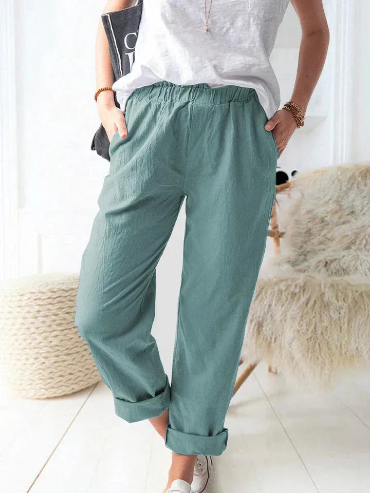 Comfortable and stylish casual linen trousers with an elastic waistband
