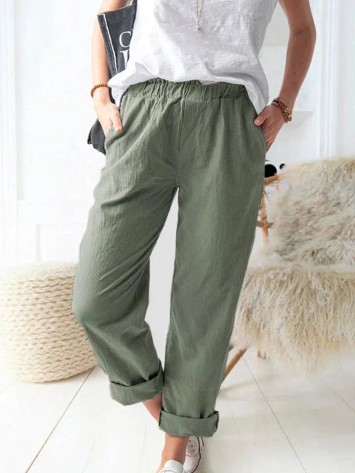 Comfortable and stylish casual linen trousers with an elastic waistband