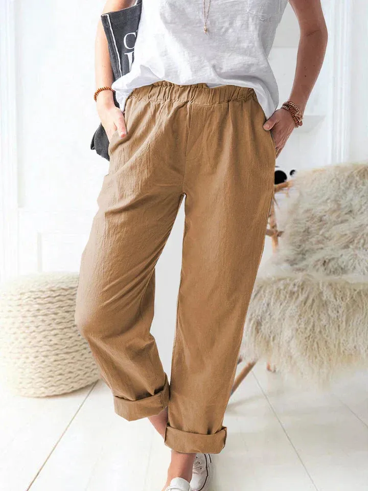Comfortable and stylish casual linen trousers with an elastic waistband