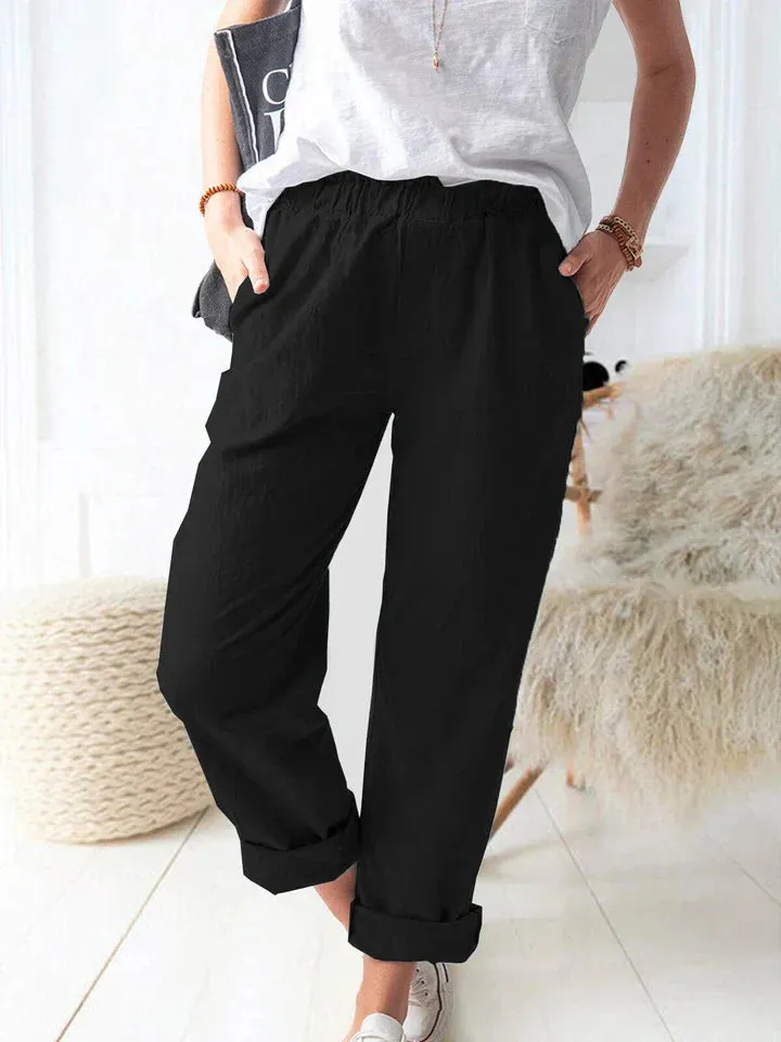 Comfortable and stylish casual linen trousers with an elastic waistband