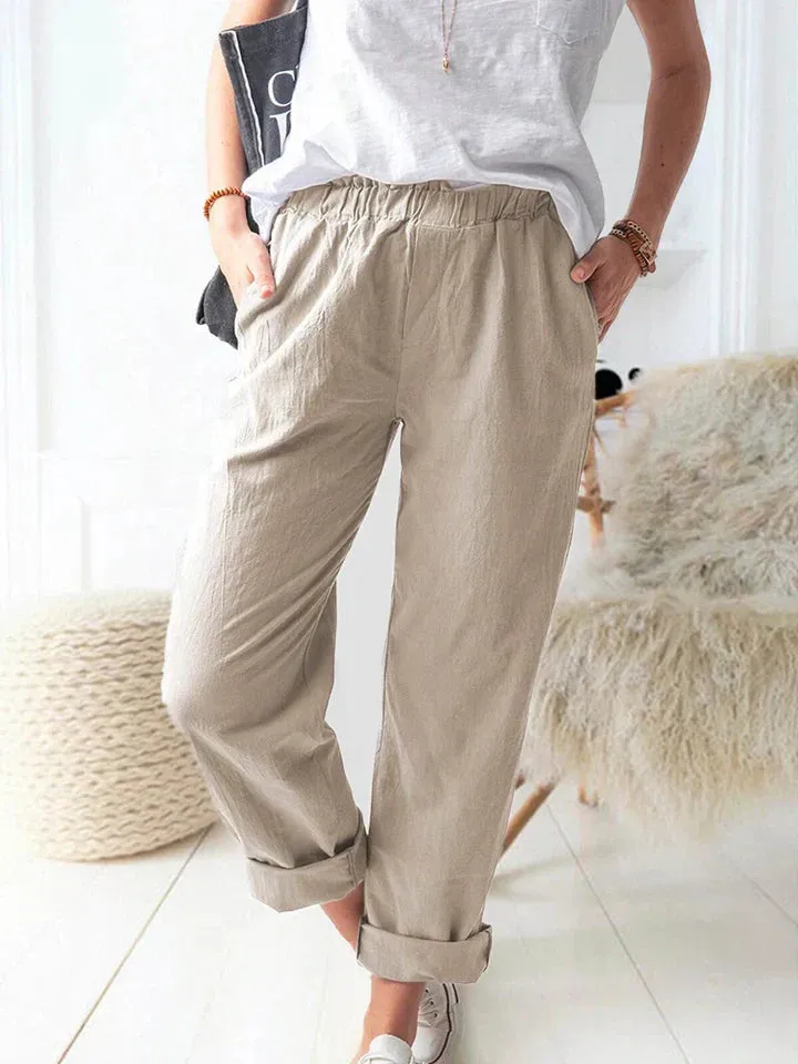 Comfortable and stylish casual linen trousers with an elastic waistband