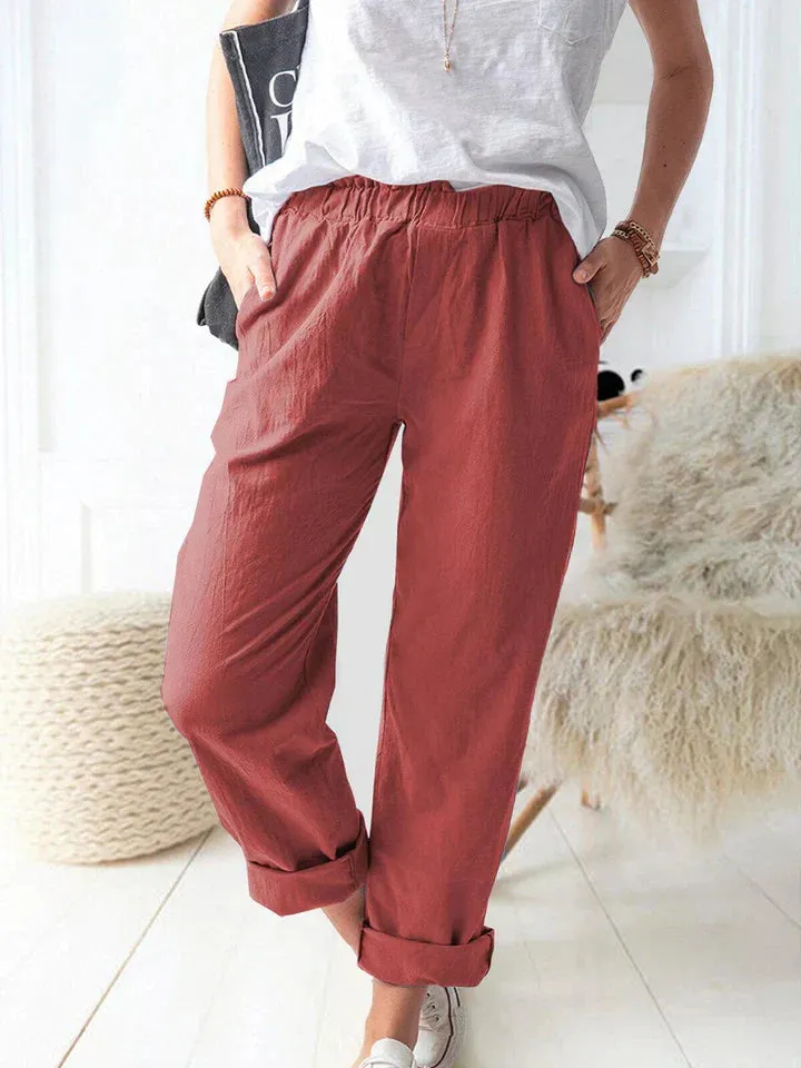 Comfortable and stylish casual linen trousers with an elastic waistband