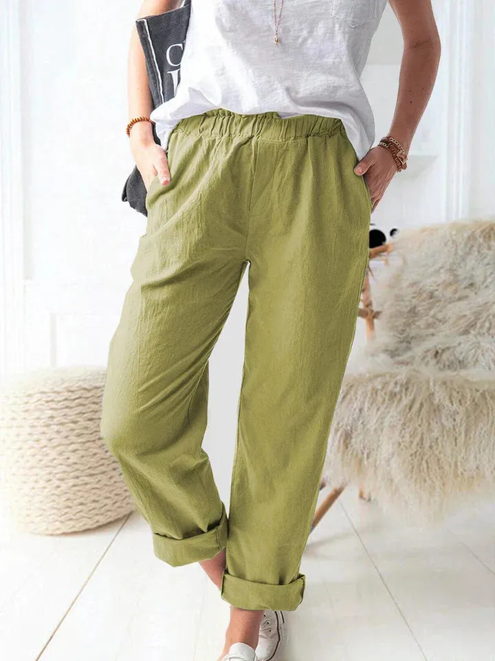 Comfortable and stylish casual linen trousers with an elastic waistband