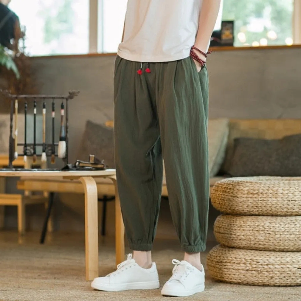 ContiNent 33 Pants Men Streetwear Casual Joggers Mens Pants Cotton Linen Sweatpants Ankle-length Men Trousers M-5XL