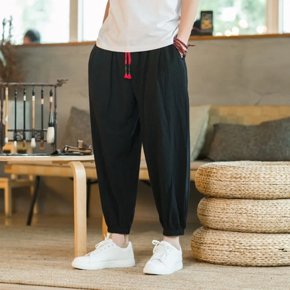 ContiNent 33 Pants Men Streetwear Casual Joggers Mens Pants Cotton Linen Sweatpants Ankle-length Men Trousers M-5XL
