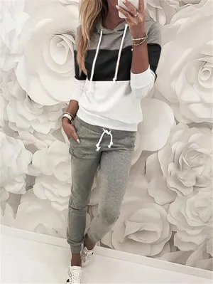 Contrasting Tracksuit Sets Drawstring Hooded Sweatshirt   Pocket Sweatpants