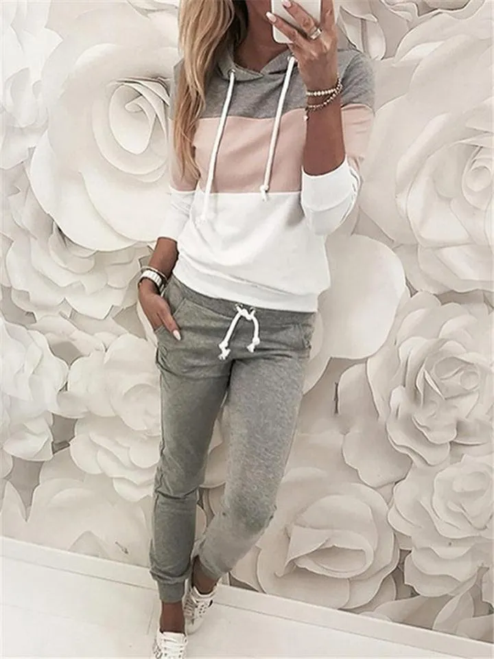 Contrasting Tracksuit Sets Drawstring Hooded Sweatshirt   Pocket Sweatpants