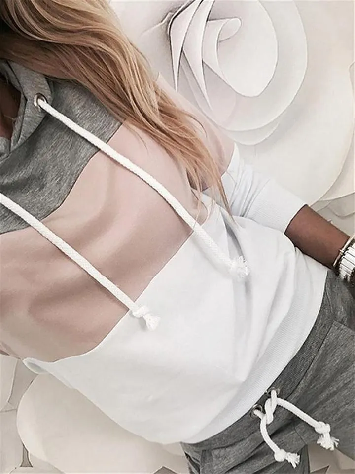 Contrasting Tracksuit Sets Drawstring Hooded Sweatshirt   Pocket Sweatpants