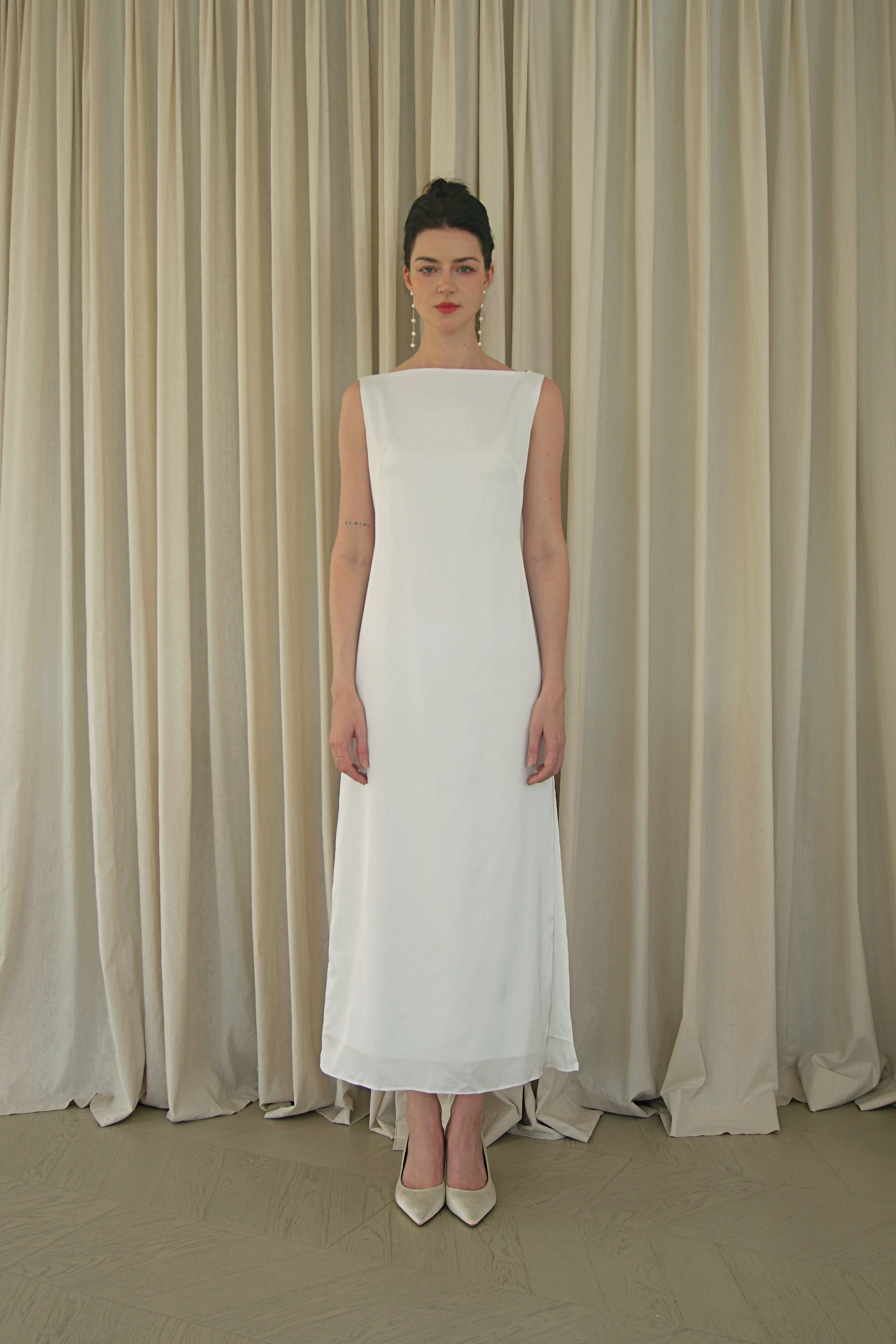 Daphne Boat Neck Tea Length Dress
