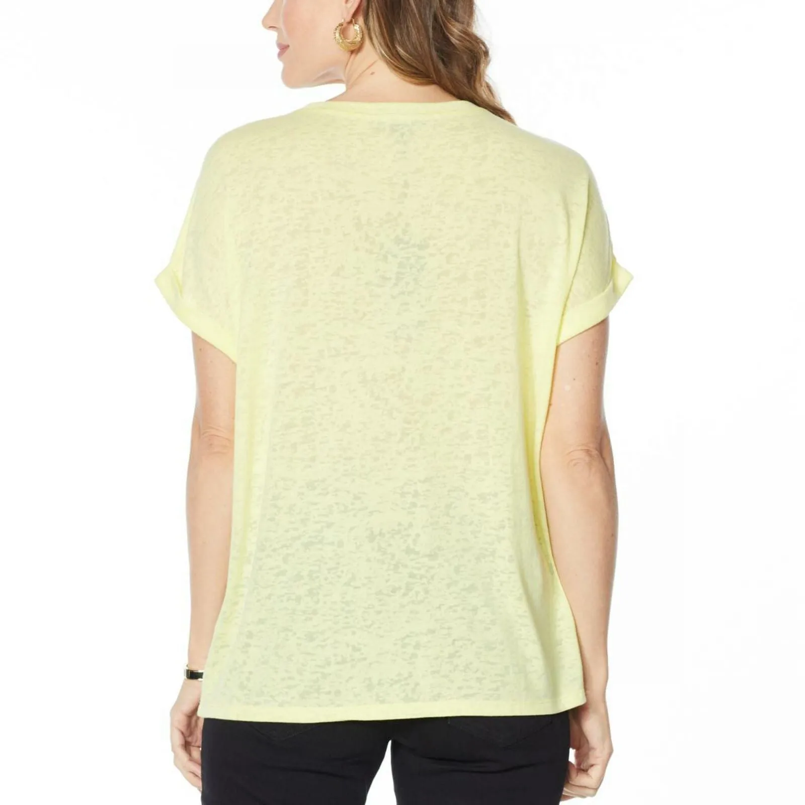 DG2 by Diane Gilman By Gilman Women's Slub Burnout Pocket T-Shirt Yellow Large