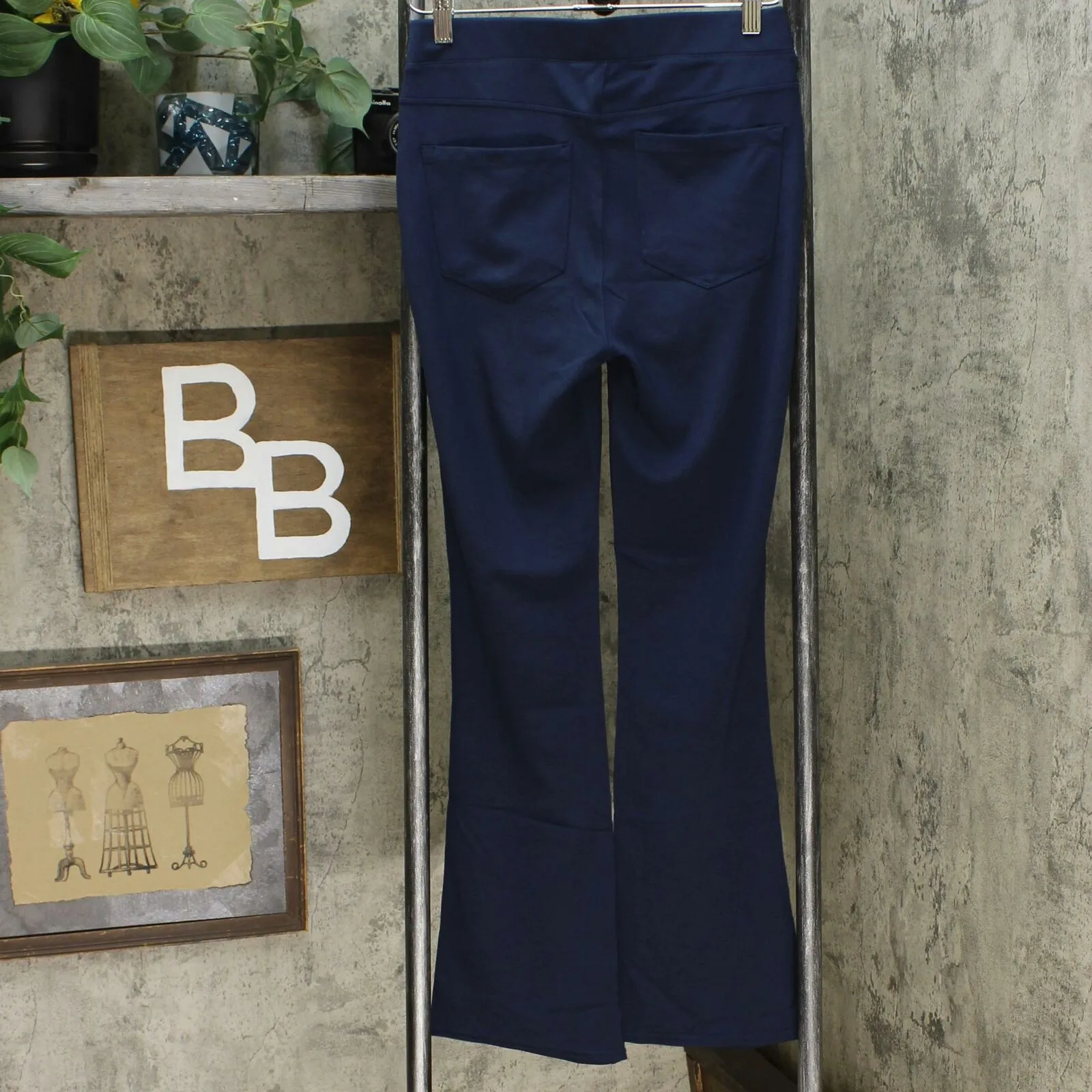 DG2 by Diane Gilman Pull-On Stretch Ponte Boot-Cut Pant Navy Petite XS