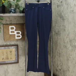 DG2 by Diane Gilman Pull-On Stretch Ponte Boot-Cut Pant Navy Petite XS