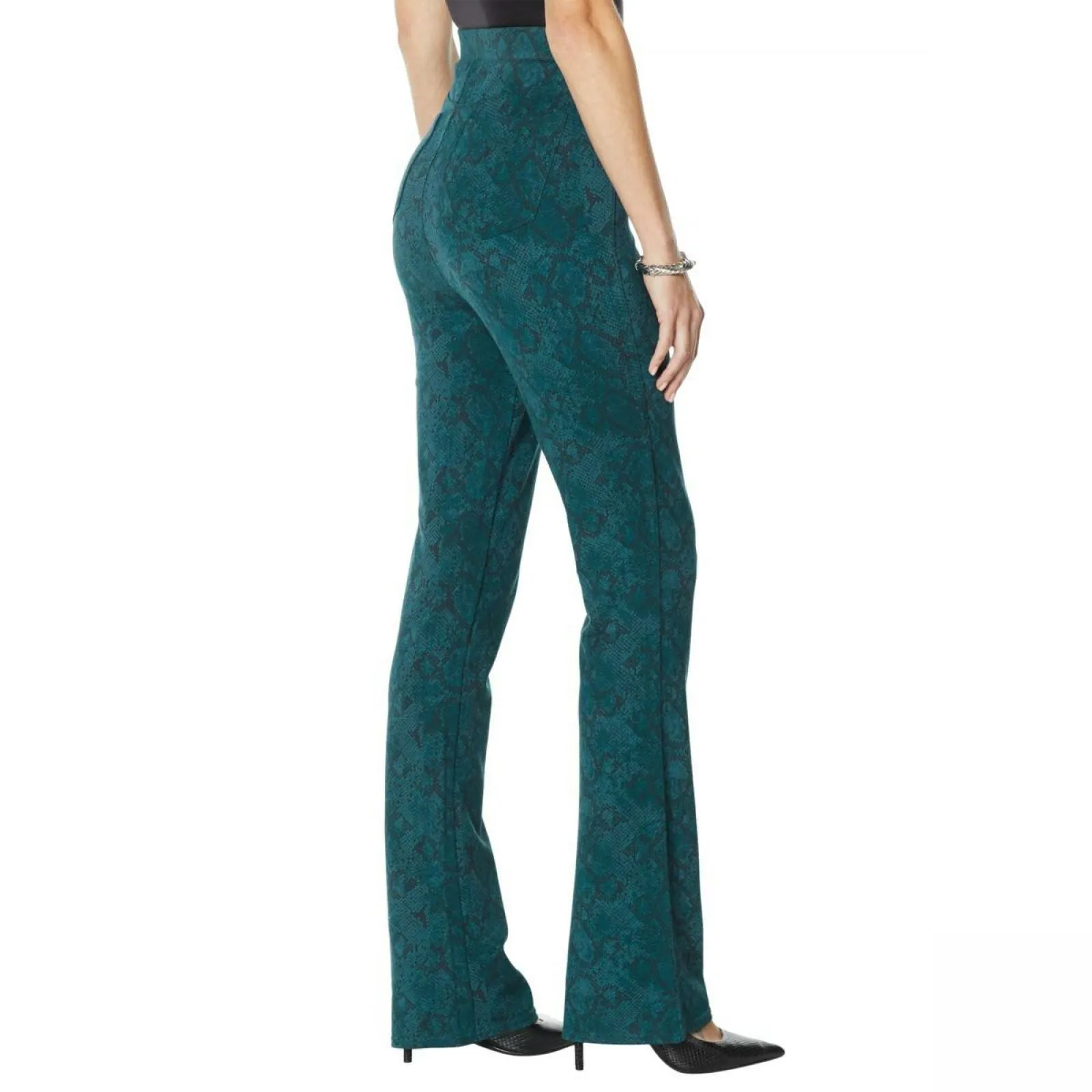 DG2 by Diane Gilman Pull On Stretch Ponte Boot Cut Pants Green Snake XS