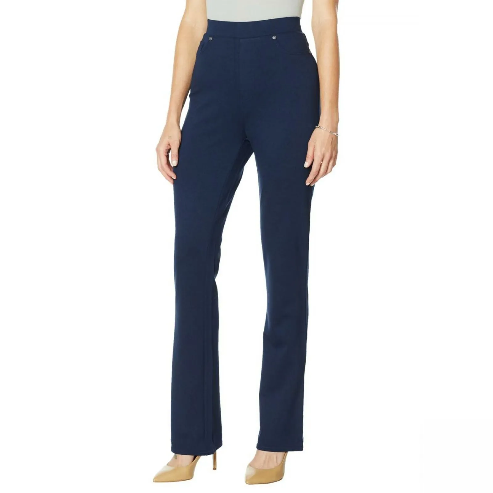 DG2 by Diane Gilman Pull On Stretch Ponte Boot Cut Pants Navy Medium