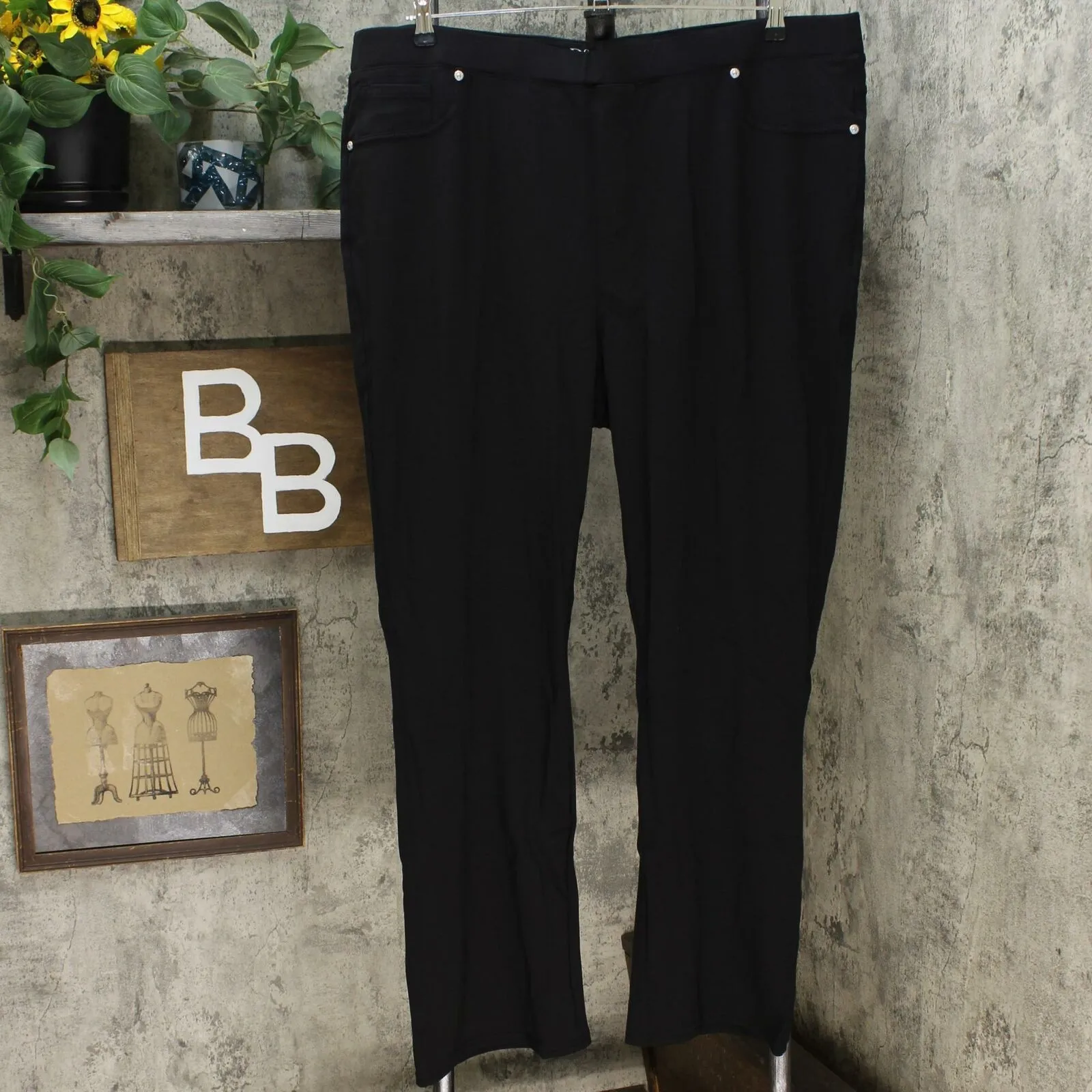 DG2 by Diane Gilman Pull On Stretch Ponte Boot Cut Pants Plus 2X Black
