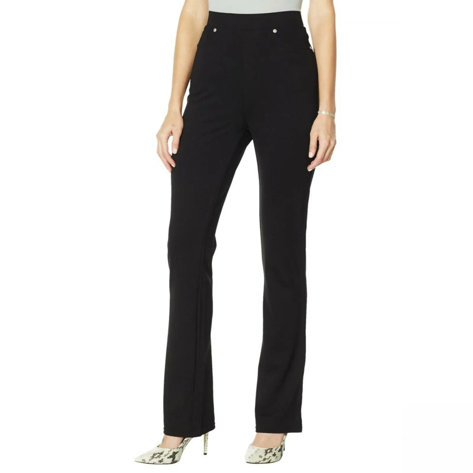 DG2 by Diane Gilman Pull On Stretch Ponte Boot Cut Pants Plus 2X Black