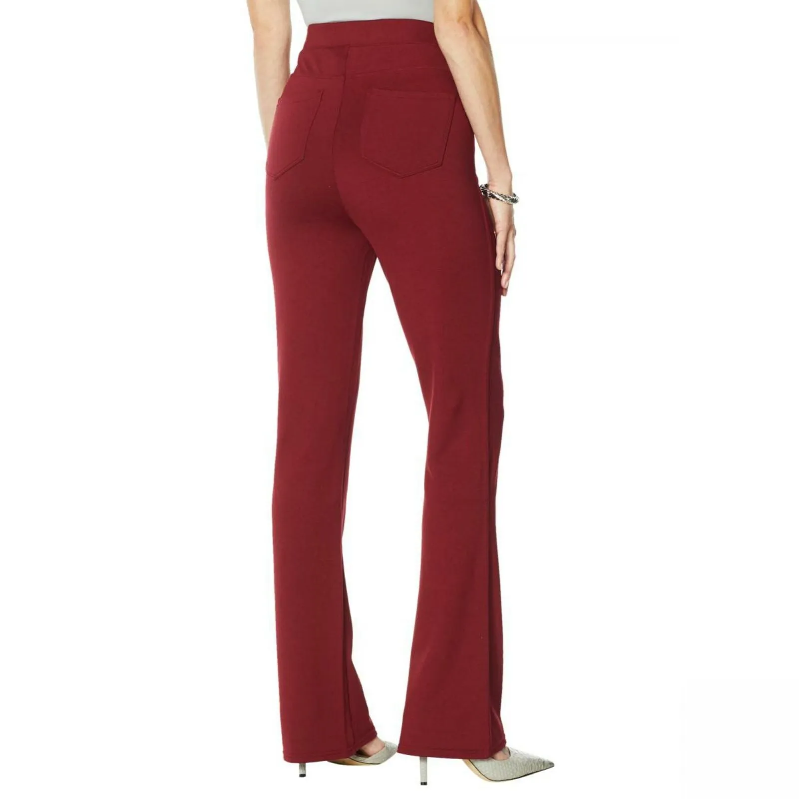 DG2 by Diane Gilman Pull On Stretch Ponte Boot Cut Pants Wine Petite Large
