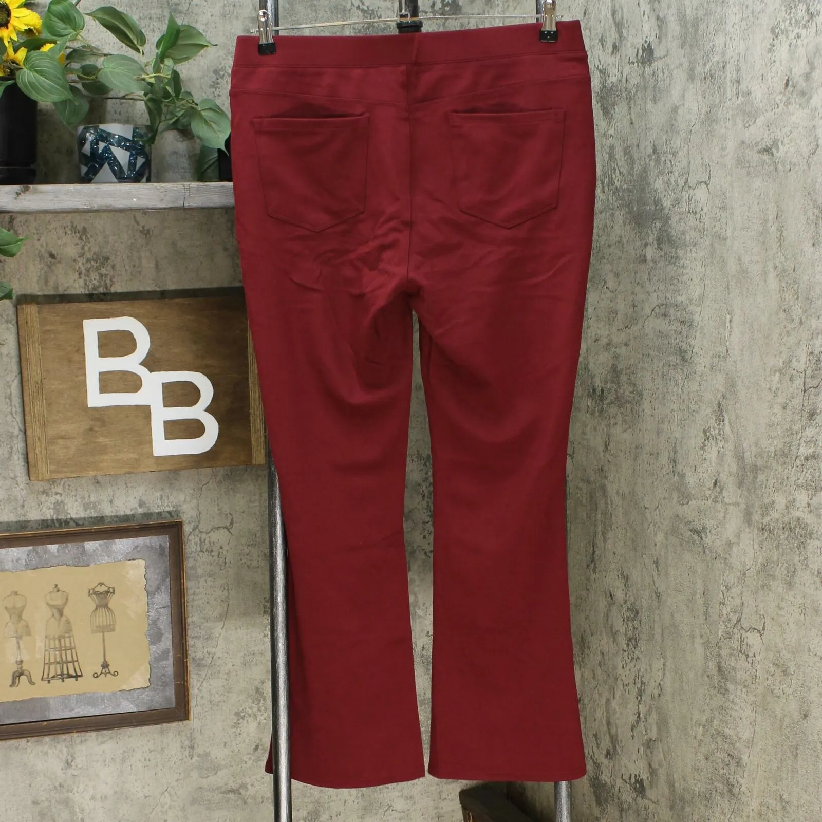 DG2 by Diane Gilman Pull On Stretch Ponte Boot Cut Pants Wine Petite Large