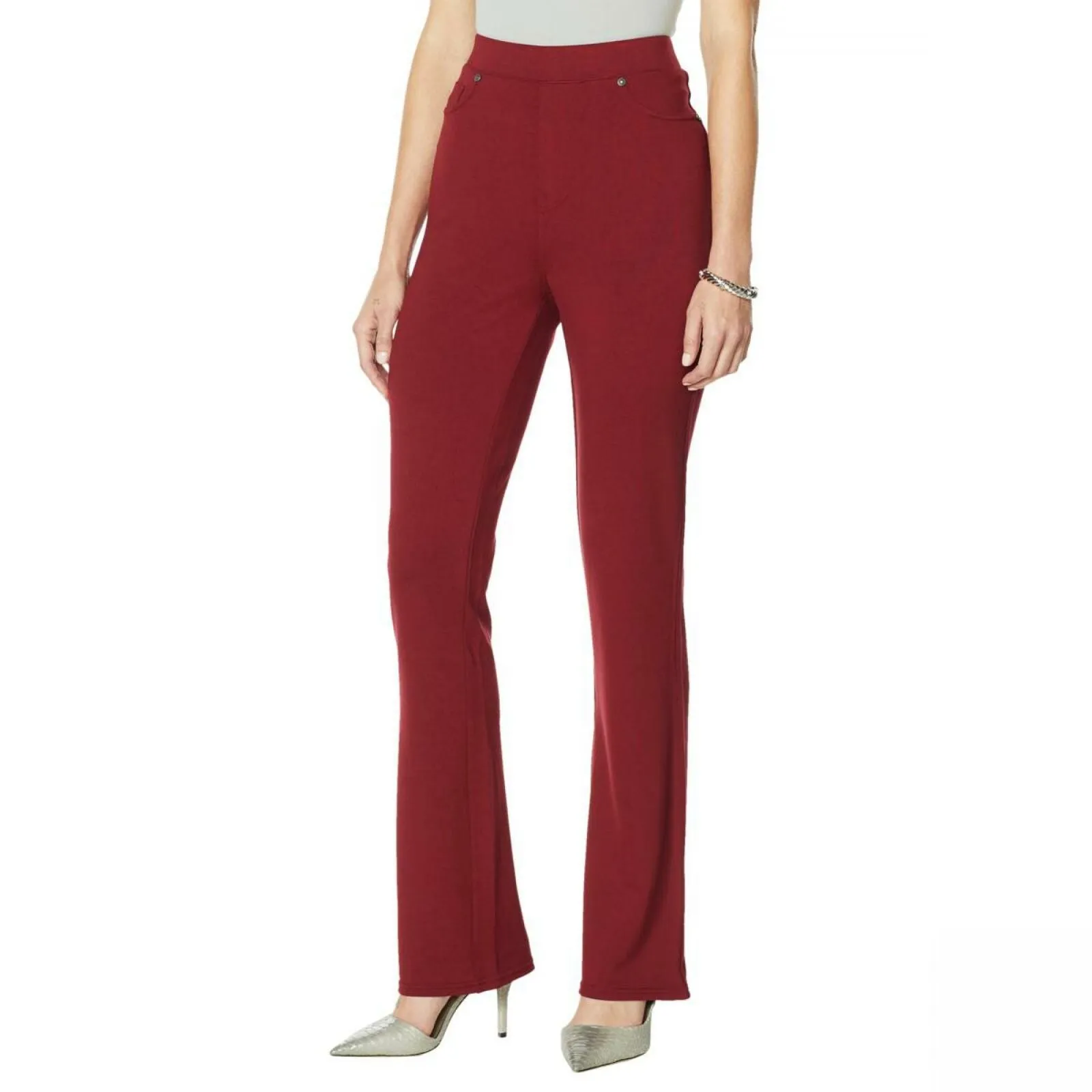 DG2 by Diane Gilman Pull On Stretch Ponte Boot Cut Pants Wine Petite Large