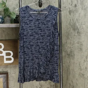 DG2 by Diane Gilman Women's Burnout Ruffle Tank Top Navy Large