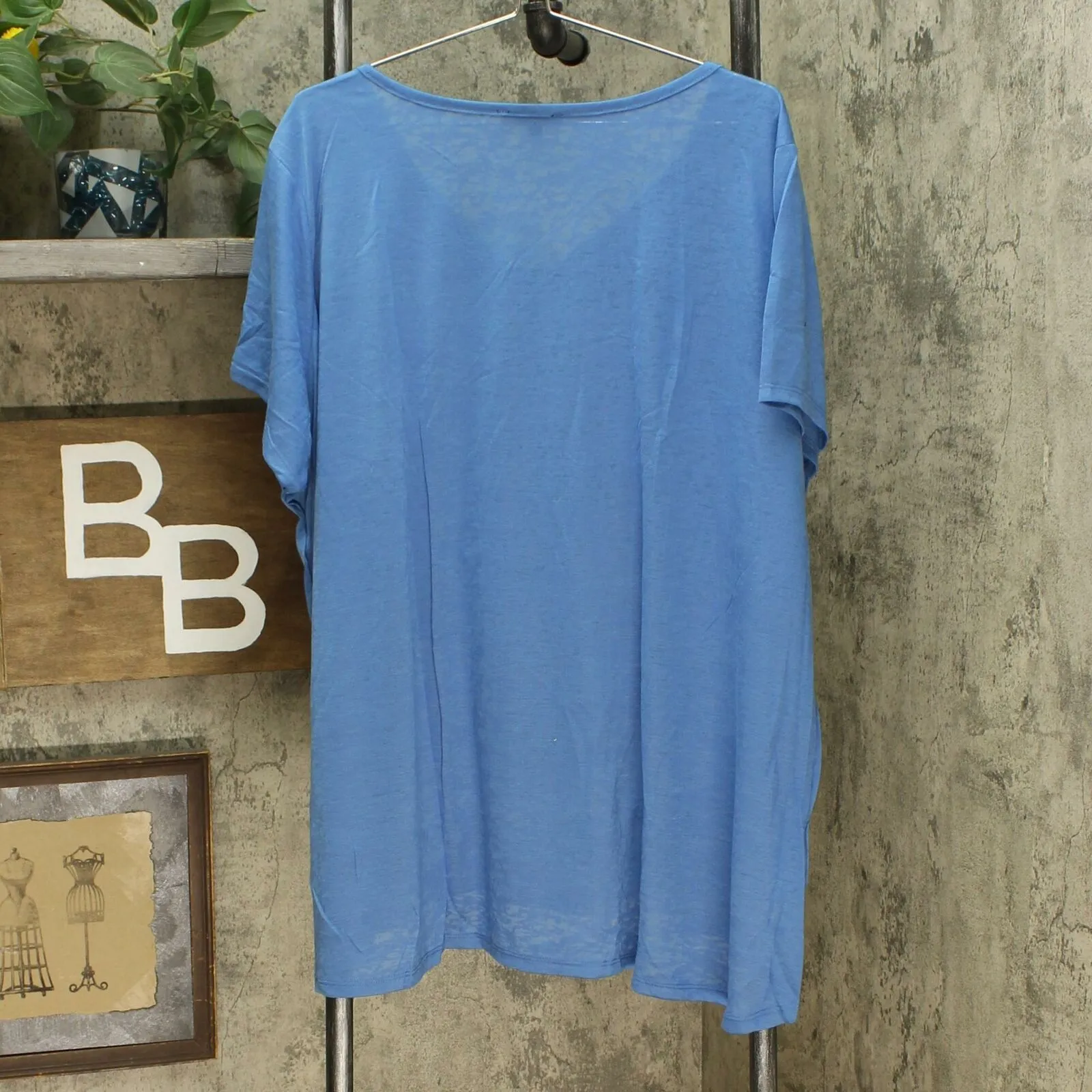 DG2 by Diane Gilman Women's Plus Hi Low Floral Burnout T-Shirt Blue 3X