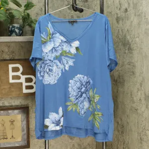 DG2 by Diane Gilman Women's Plus Hi Low Floral Burnout T-Shirt Blue 3X