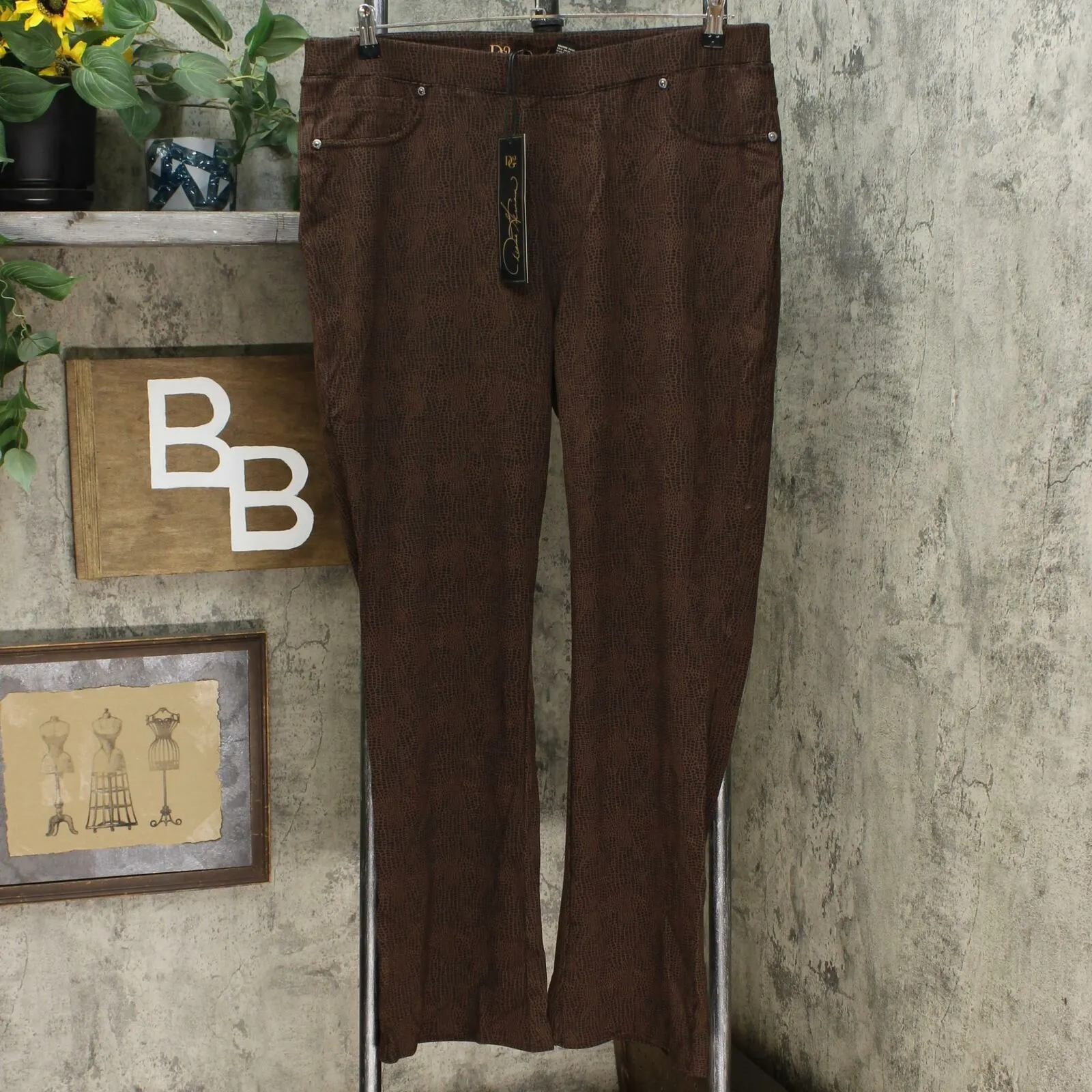 DG2 by Diane Gilman Women's Plus Size Patterned Ponte Boot Cut Pants