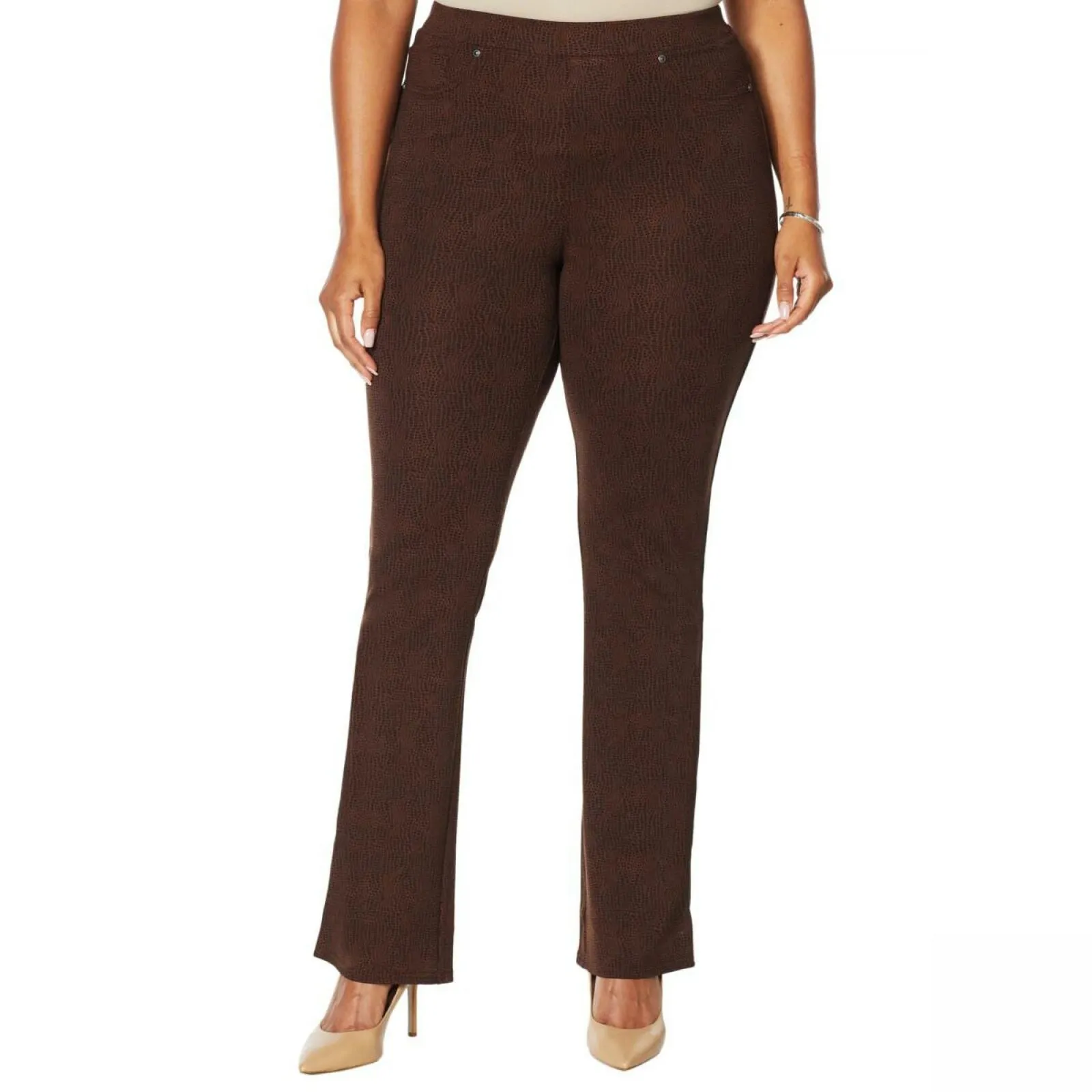 DG2 by Diane Gilman Women's Plus Size Patterned Ponte Boot Cut Pants