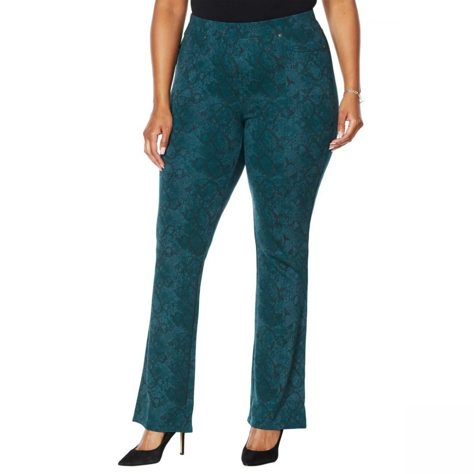 DG2 by Diane Gilman Women's Plus Size Patterned Ponte Boot Cut Pants