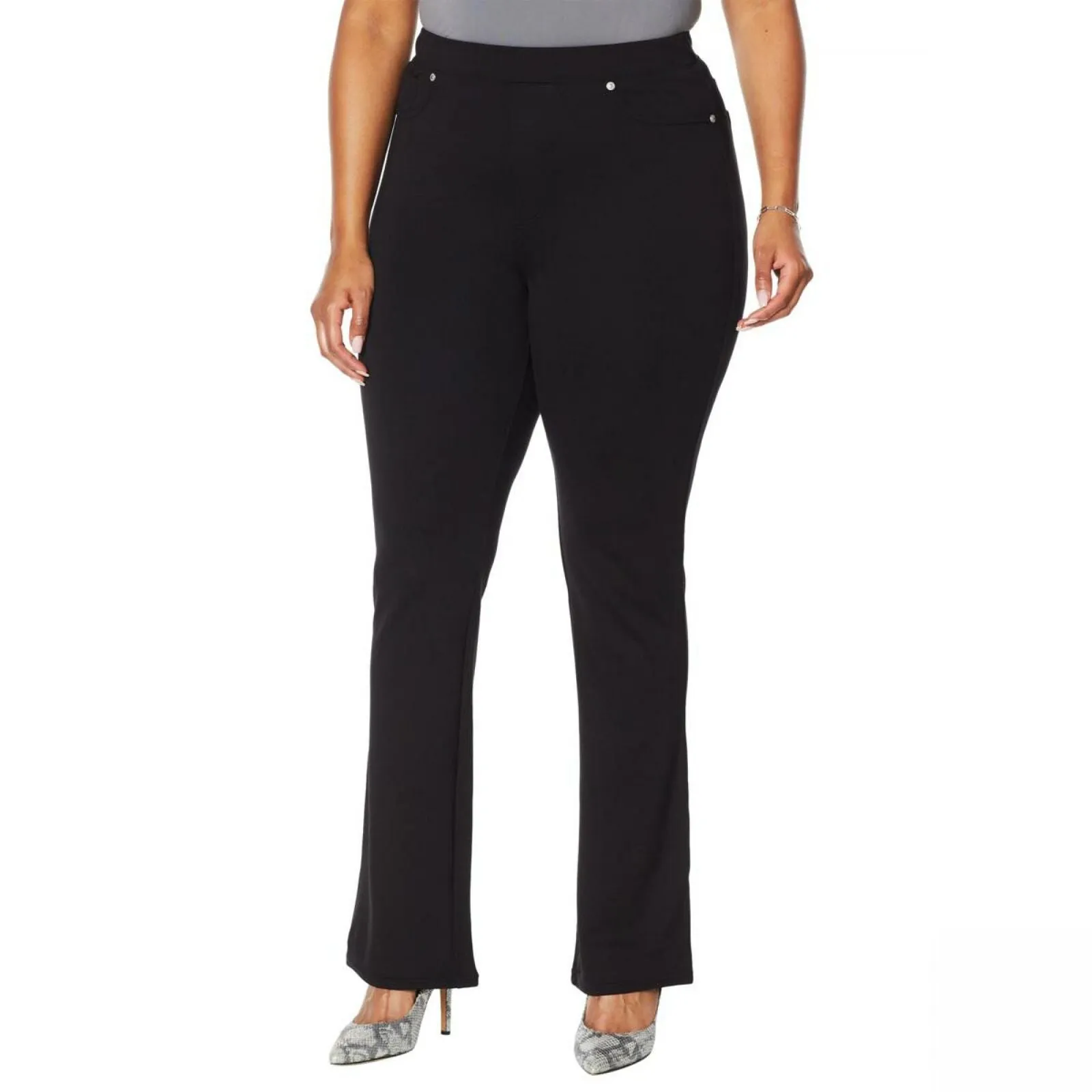 DG2 by Diane Gilman Women's Plus Size Pull On Eco Ponte Boot Cut Pants