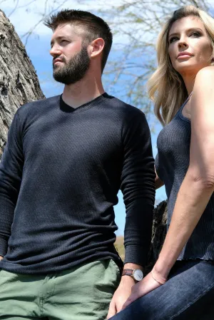DOUBLE LAYER THERMAL V-NECK - BLACK