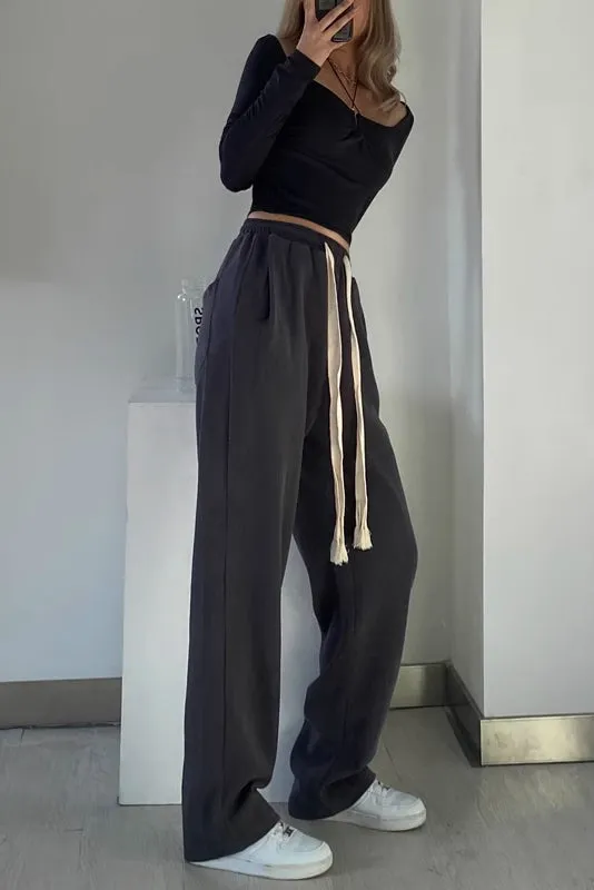 Drawstring Waist Straight Leg Sports Pants