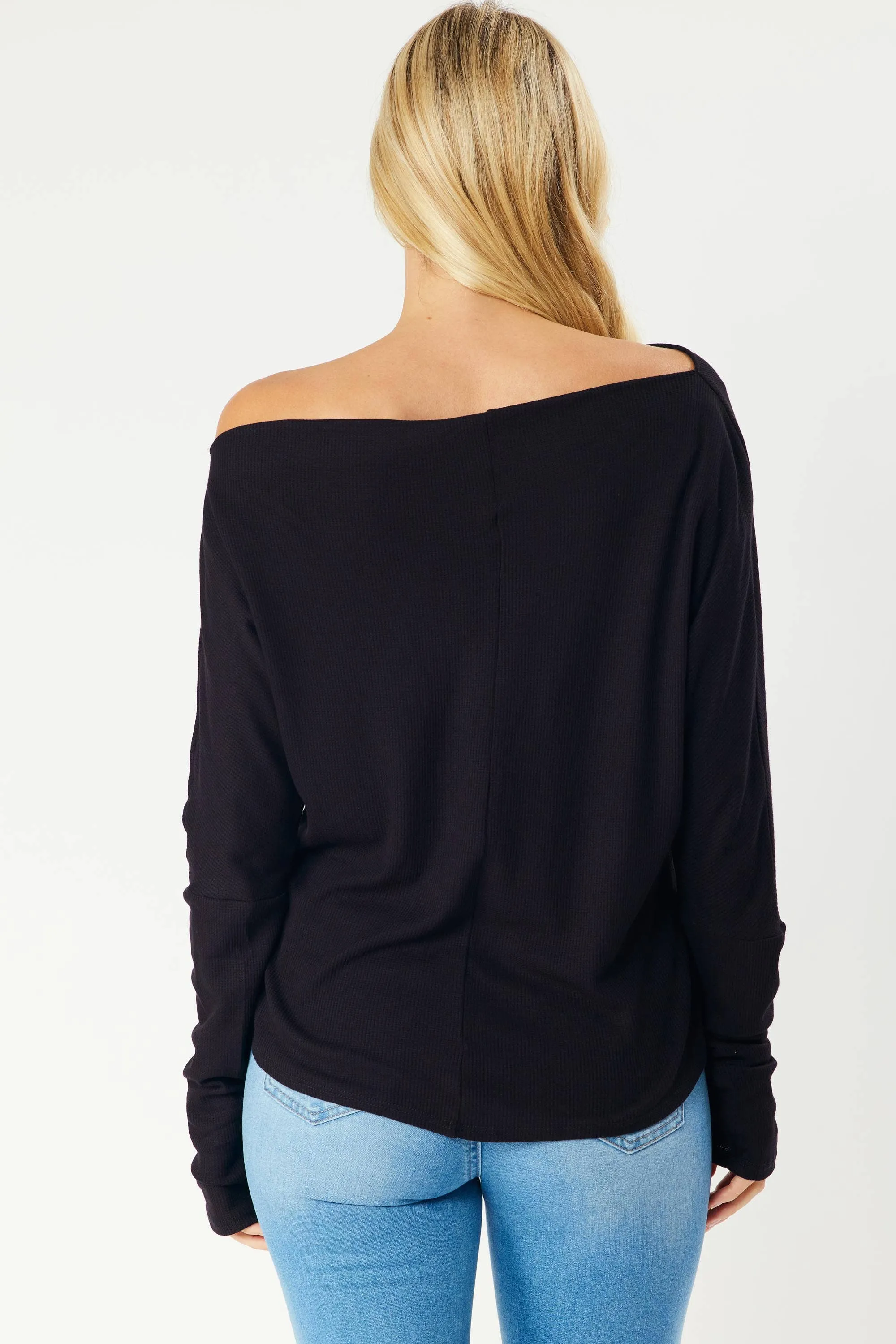 Dropped Shoulder Thermal Top | Black
