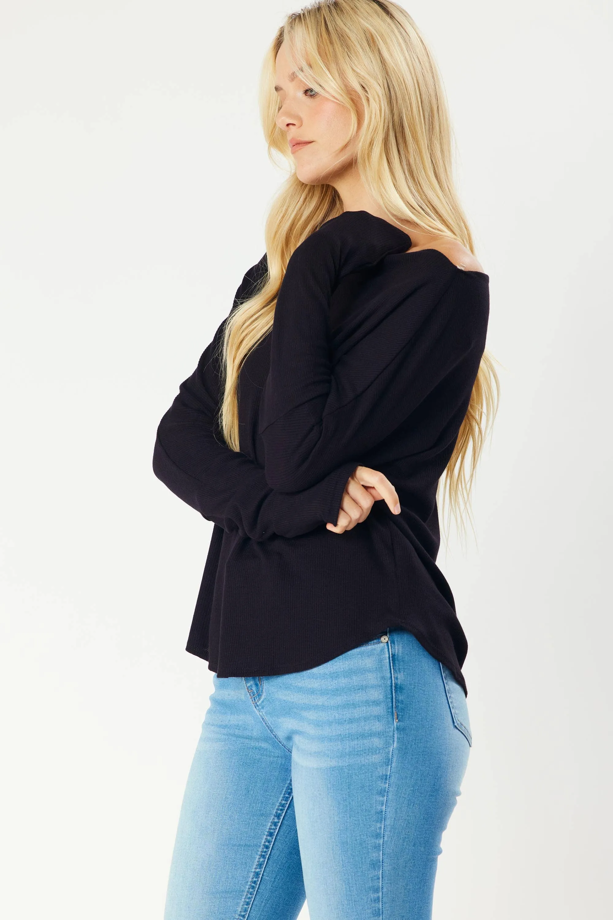Dropped Shoulder Thermal Top | Black