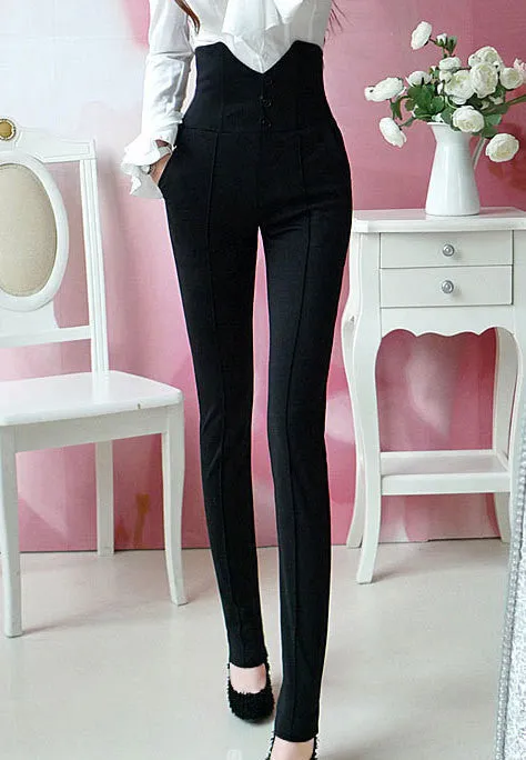 Elastic fabric Women Pants Capris Black handsome Long super High waist Trousers tight, Women clothes