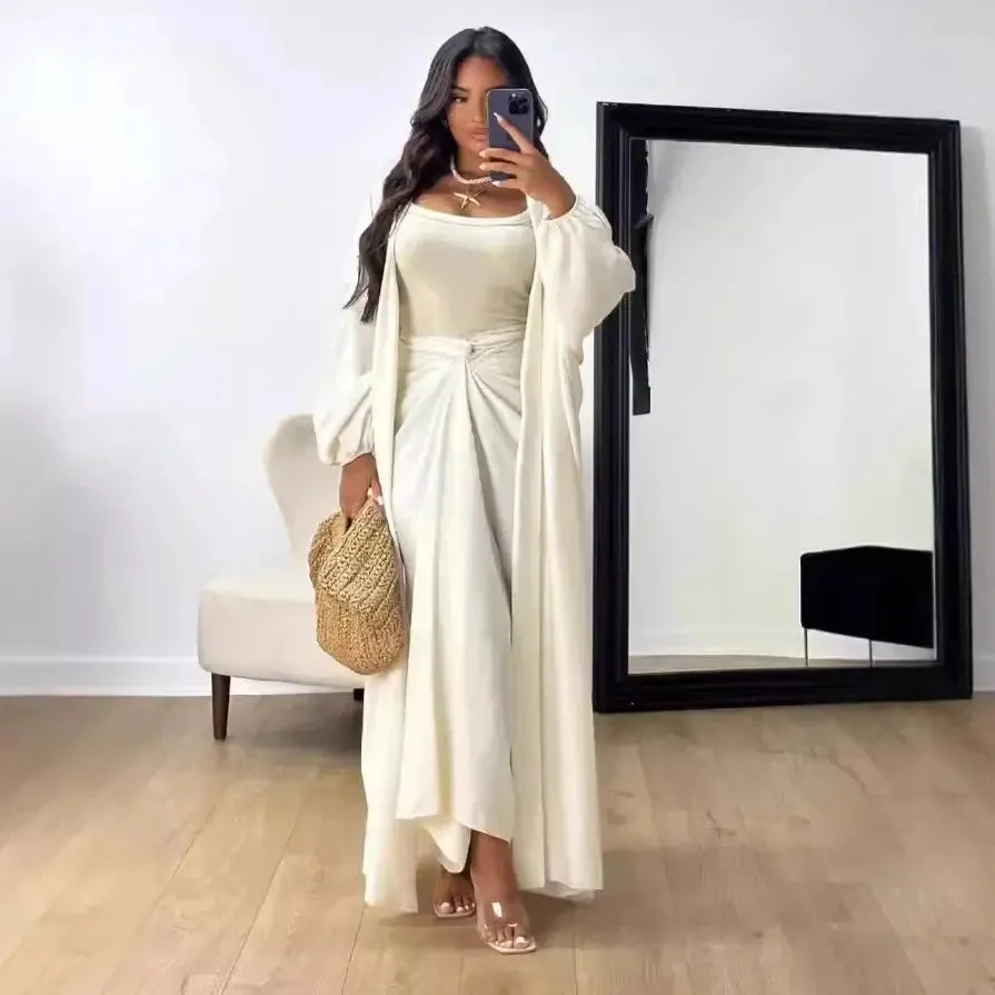 Elegant  Cardigan Robe and Skirt