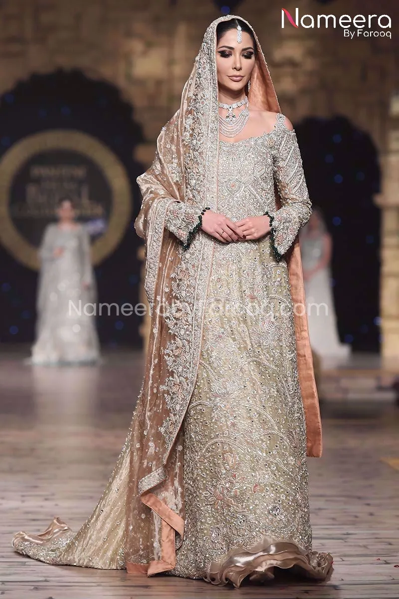 Elegant Silver Maxi Pakistani Long Bridal Dress #BS116