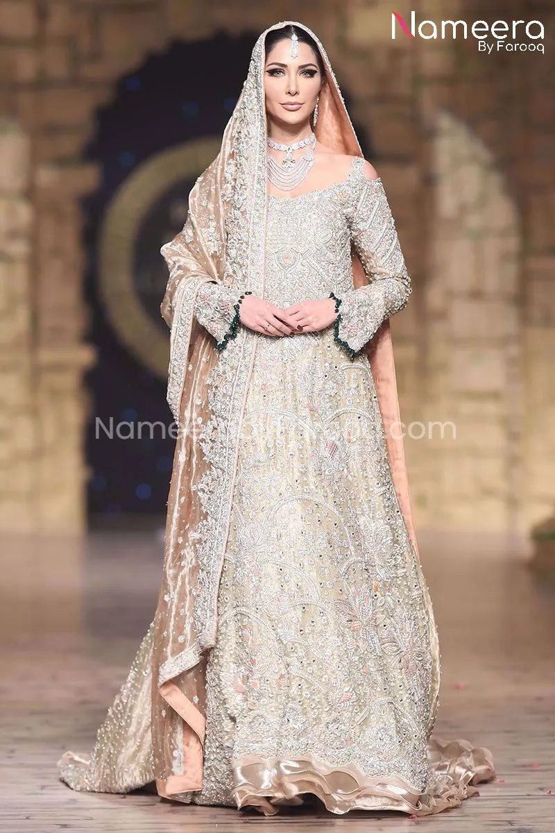 Elegant Silver Maxi Pakistani Long Bridal Dress #BS116