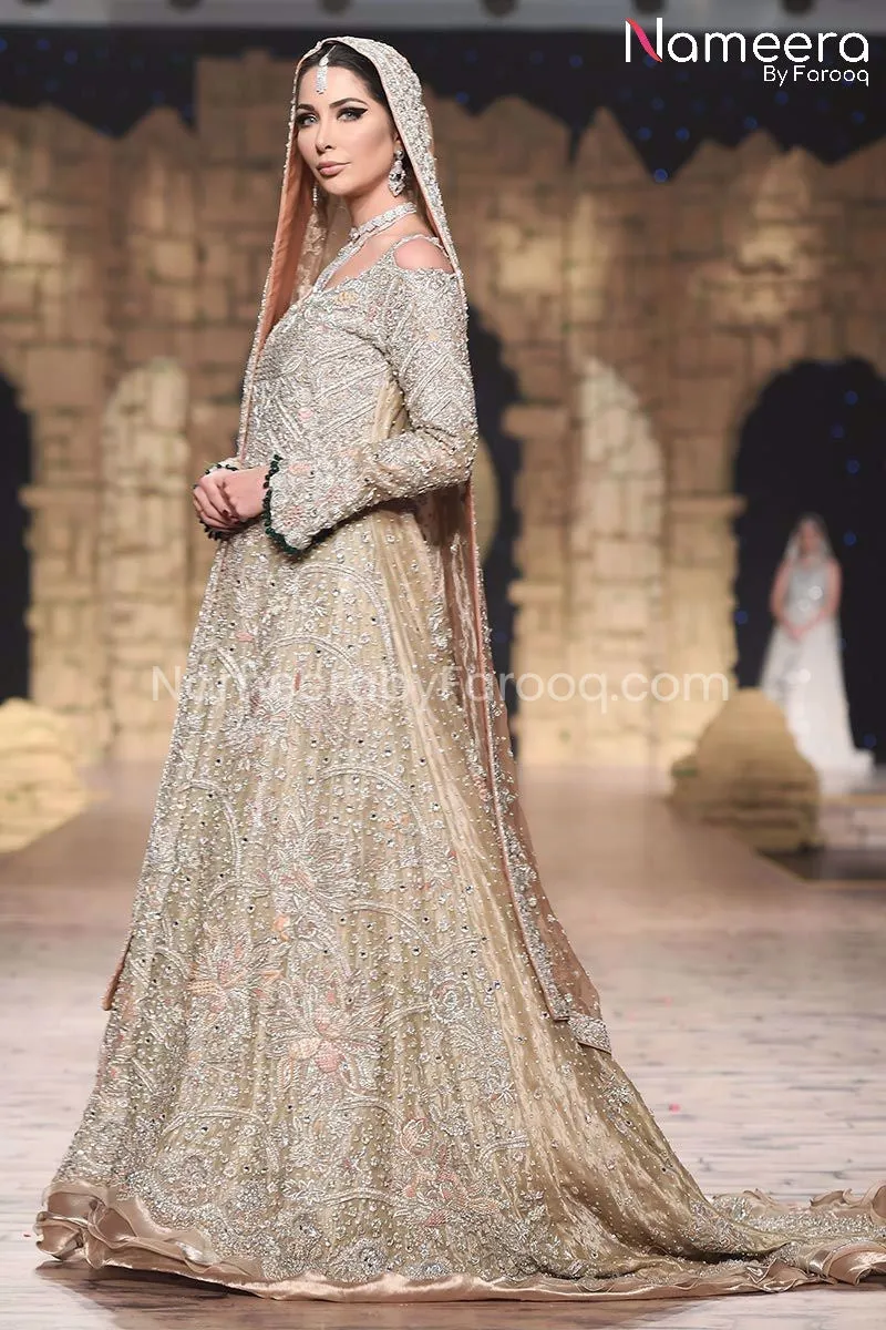 Elegant Silver Maxi Pakistani Long Bridal Dress #BS116