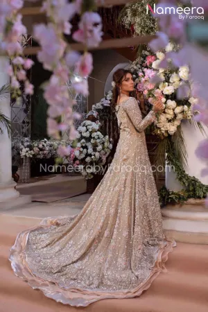 Elegant Silver Maxi Pakistani Long Bridal Dress #BS116