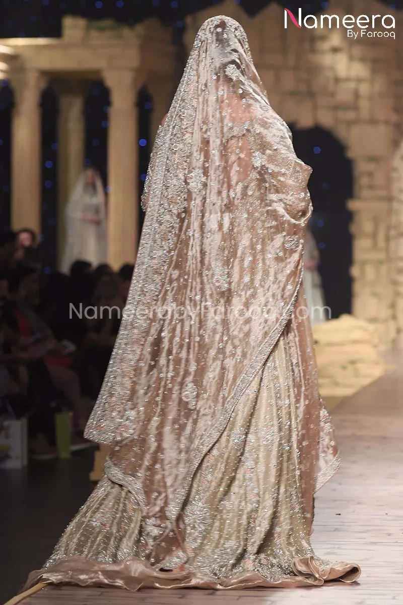 Elegant Silver Maxi Pakistani Long Bridal Dress #BS116