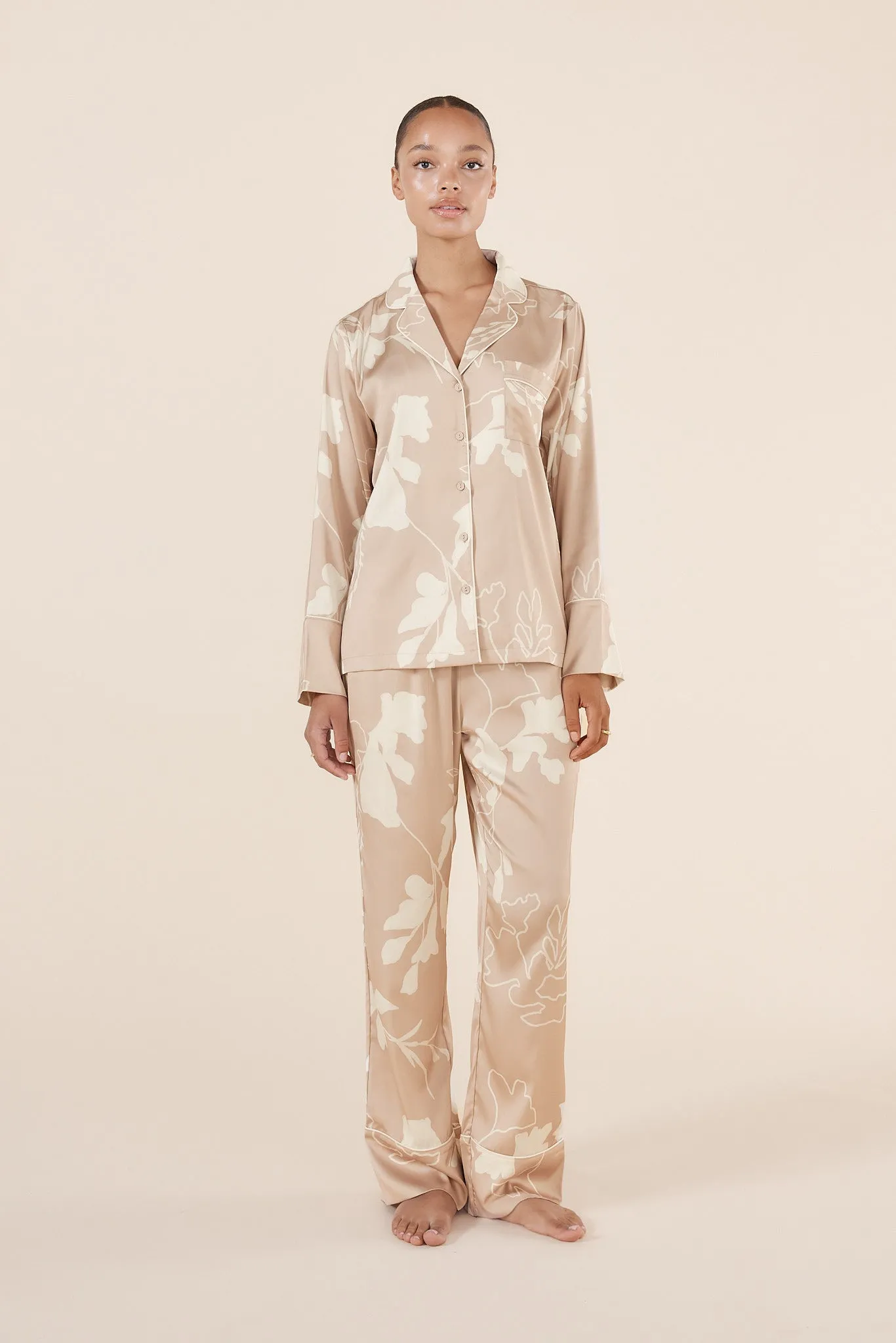 Elina Botanical Silky Satin PJ set / Natural