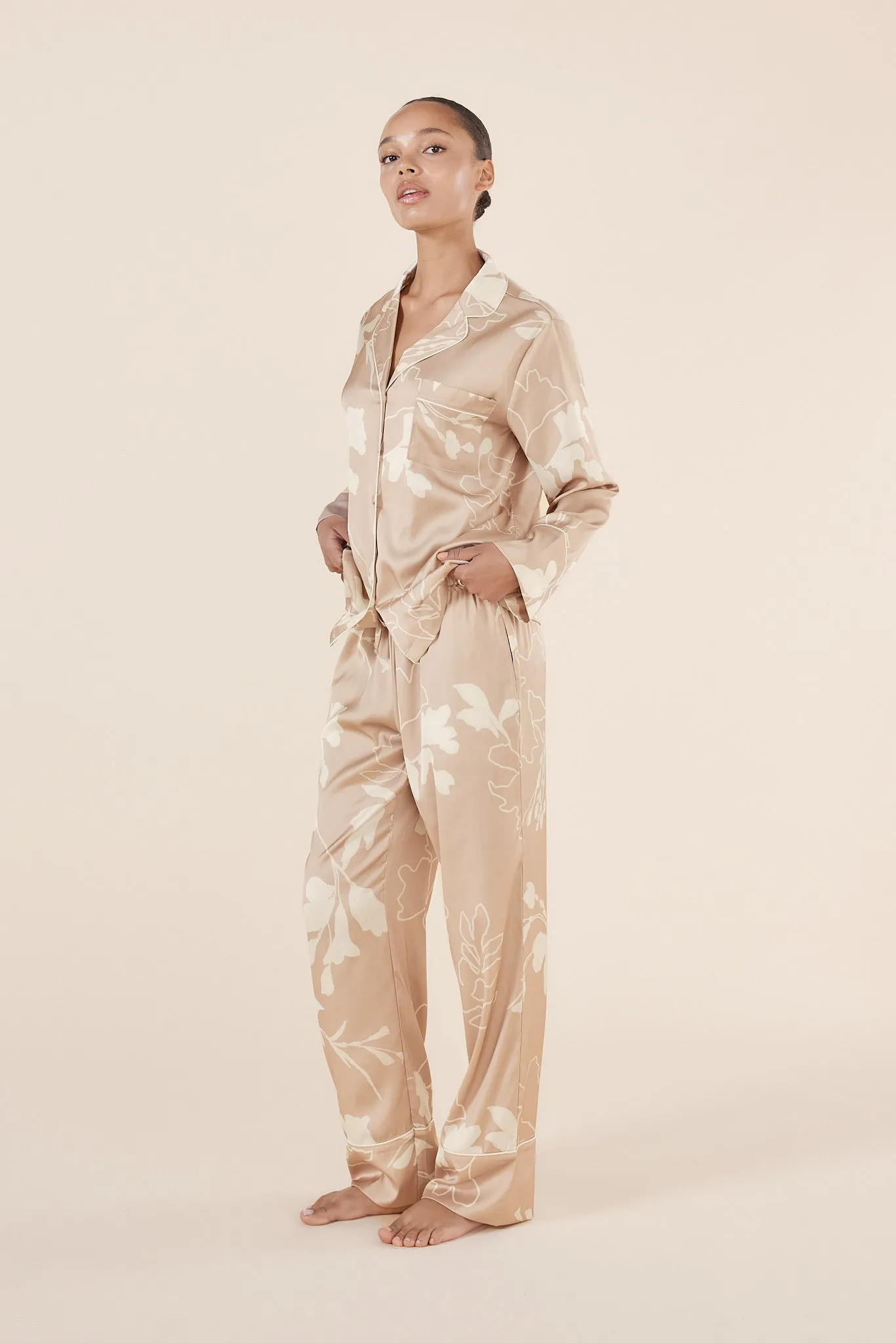 Elina Botanical Silky Satin PJ set / Natural